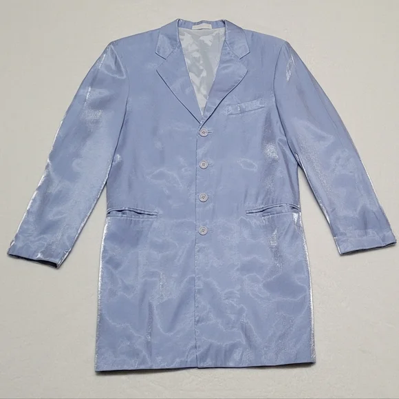 70s Vintage Falcone Jr Iridescent Blue Knit Notched Lapel Mini Blazer Dress M - Picture 2 of 12